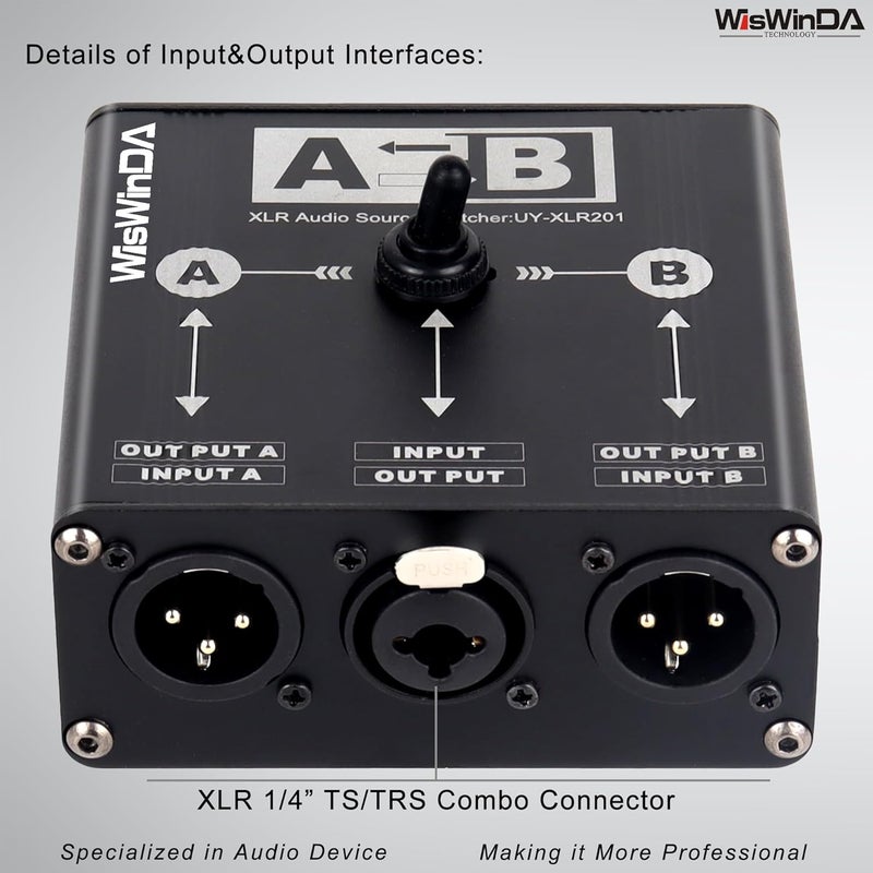 WisWinDa Pro XLR Passive A/B Switch Box Reversible Operation Design Balanced Audio Converter 2 Channel HiFi Stereo Audio Selector No Loss Switching Aluminum Shell (XLR A/B Swtich Box (F-2M)) - Image 4